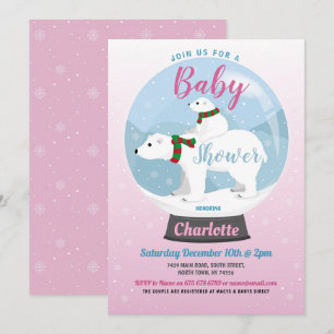 Convite Chá de fraldas de inverno Ursos Polares Neve Glob