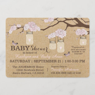 Convite Chá de fraldas de Jar Floral Moderno Rustic Kraft