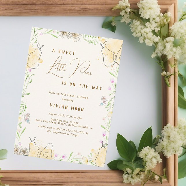 Convite Chá de fraldas de Jardim Floral de Pear de Aquarel (Criador carregado)