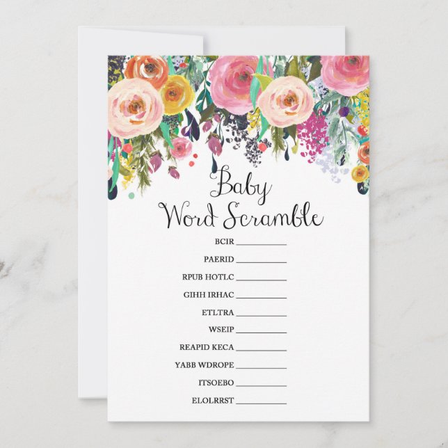 Convite Chá de fraldas de jardim Jogo com resposta de 5 x  (Frente)