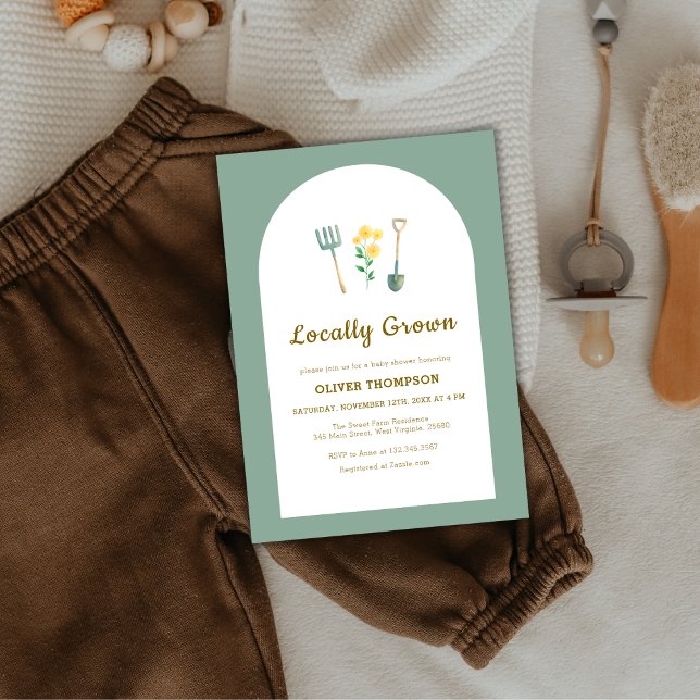 Convite Chá de fraldas de jardinagem floral cultivado loca (Locally Grown Floral Gardening Baby Shower Invitation)