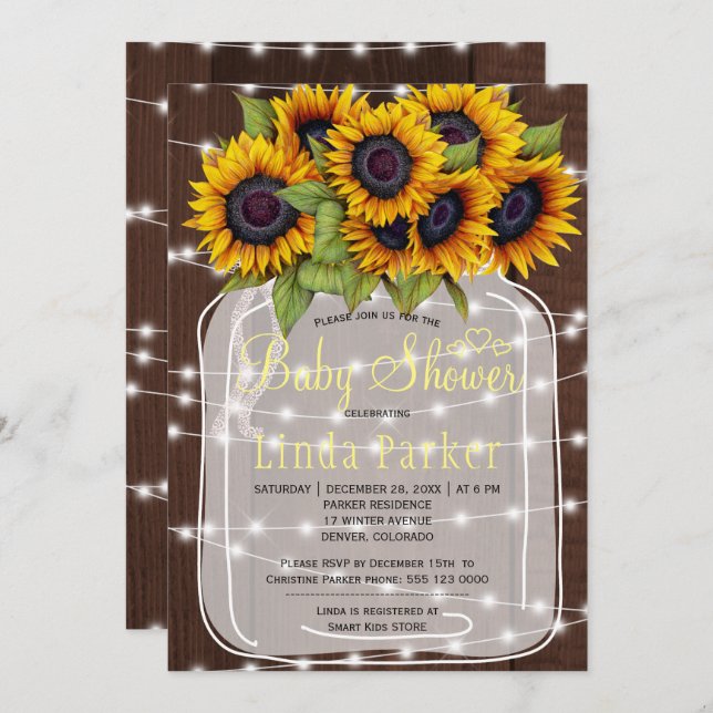 Convite Chá de fraldas de jarro de madeira rústica de cast (Frente/Verso)