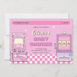 Convite Chá de fraldas de jogos cor-de-rosa