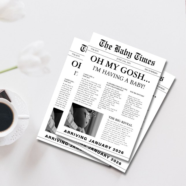 Convite Chá de fraldas de jornal moderno Elegante (Criador carregado)