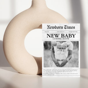 Convite Chá de fraldas de jornal preto e branco