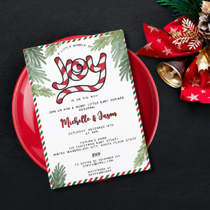 Convite Chá de fraldas de Joy Cane Candy de Natal Vermelho