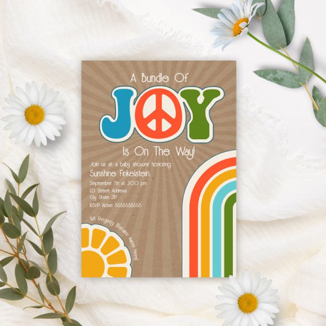 Convite Chá de fraldas de Joy Groovy Peace Hippie (Criador carregado)
