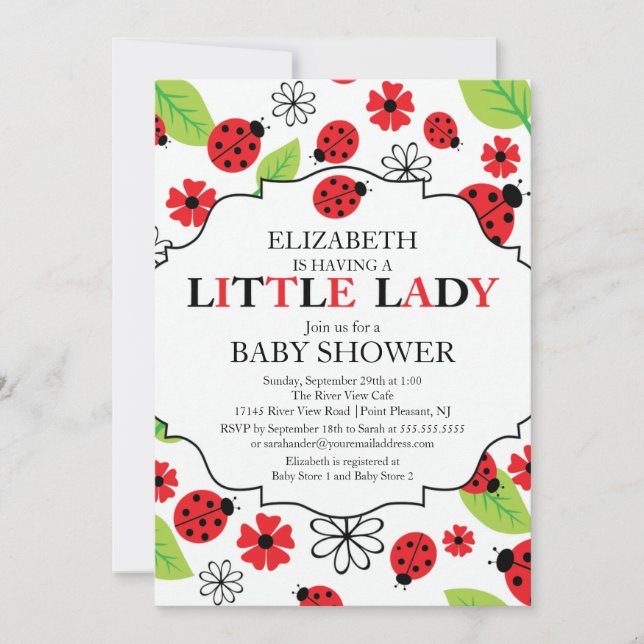 Convite Chá de fraldas de Lady Red Ladybug Moderno (Frente)