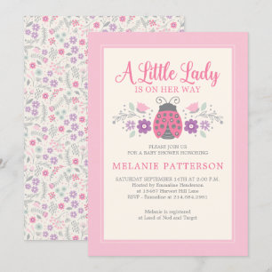 Convite Chá de fraldas de Ladybug Rosa