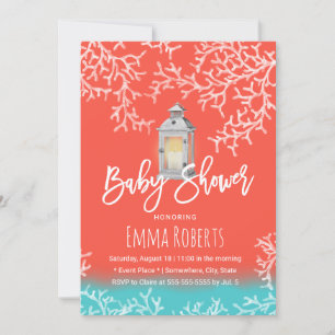 Convite Chá de fraldas de Lanterna para Recifes de Coral 