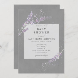 Convite Chá de fraldas de lavanda de Aquarela de cinza Ele