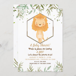 Convite Chá de fraldas de Leão de Cute de Cóta Tropical Wa