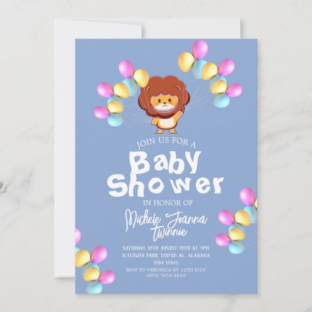 Convite Chá de fraldas de leão de Cute Simples Safari (Frente)