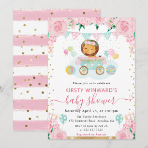 Convite Chá de fraldas de Leão de Flores Rosa de Aquarela