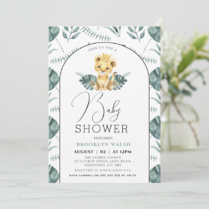 Convite Chá de fraldas de Leão de Folhagem Verde Arch