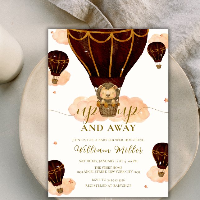 Convite Chá de fraldas de Leão Selvagem de Ar Quente (Hot Air Balloon Jungle Lion Boy Baby Shower Invitation)