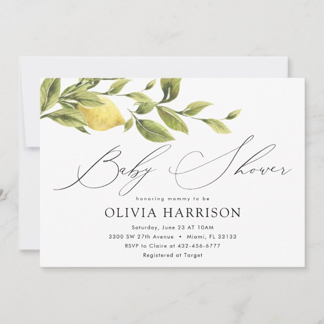 Convite Chá de fraldas de limão (Frente)