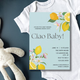 Convite Chá de fraldas de limão, Bebê do Ciao, Tema Italia