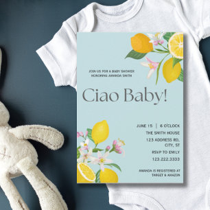 Convite Chá de fraldas de limão, Bebê do Ciao, Tema Italia