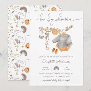 Convite Chá de fraldas de Linha de Fechamento da Baby Girl