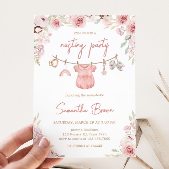 Convite Chá de fraldas de Linha de Fechamento do Boho (Boho Clothesline Baby Shower Invitation)
