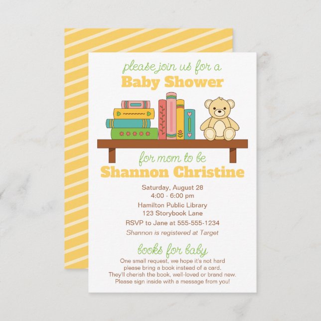 Convite Chá de fraldas de Livro | Livros para Bebê (Frente/Verso)