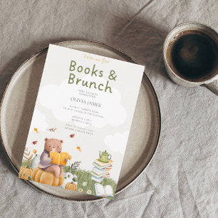 Convite Chá de fraldas de Livros e de Brunch