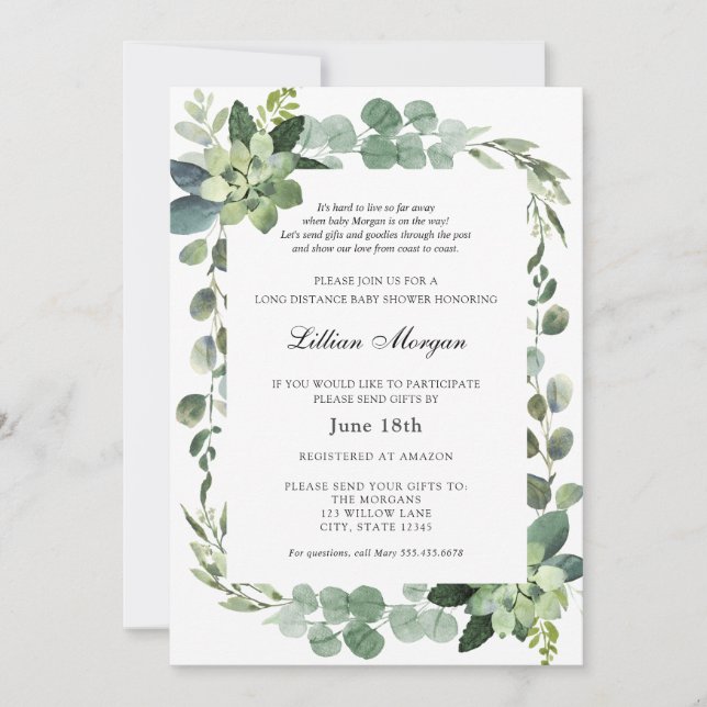 Convite Chá de fraldas de longa distância por e-mail (Frente)