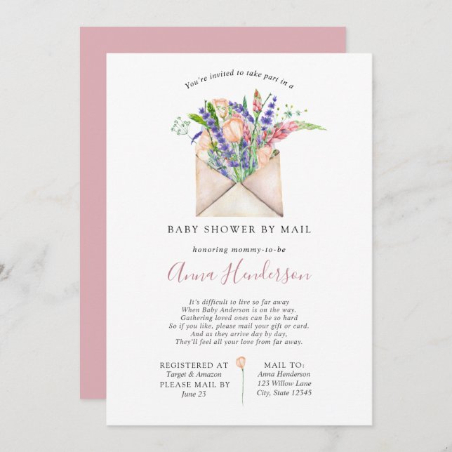 Convite Chá de fraldas de longa distância por e-mail (Frente/Verso)