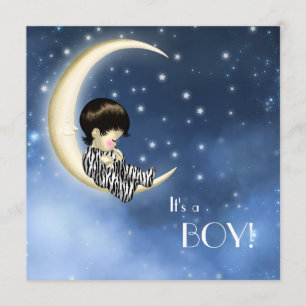 Convite Chá de fraldas de Lua Amarela Azul