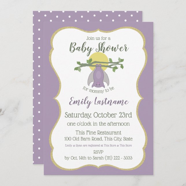 Convite Chá de fraldas de Lua Cheia de Bat (Frente/Verso)