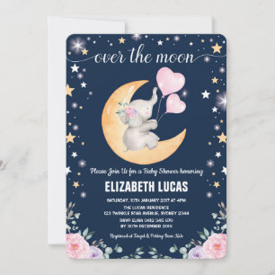 Convite Chá de fraldas de Lua / Estrela de Twinkle Elephan