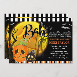 Convite Chá de fraldas de Lua Halloween Pumpkins