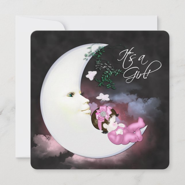 Convite Chá de fraldas de lua rosa doce (Frente)