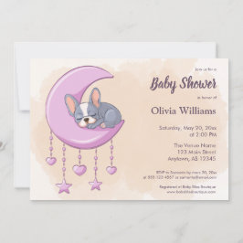 Convite Chá de fraldas de Lua Rosa-Rosa-Pinta-Cãozinho Fra