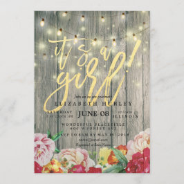 Convite Chá de fraldas de Luzes de Cordas Florais de Madei