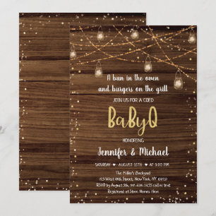 Convite Chá de fraldas de Luzes de String Rustic BabyQ