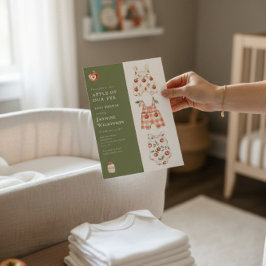 Convite Chá de fraldas de Maçã de Aquarela Verde e Vermelh