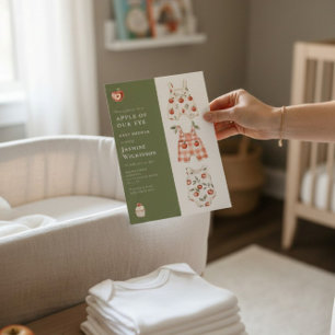 Convite Chá de fraldas de Maçã de Aquarela Verde e Vermelh