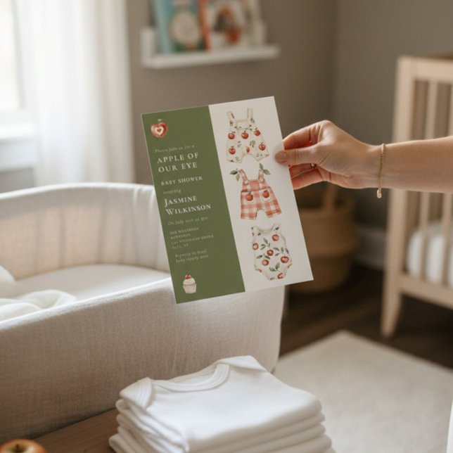 Convite Chá de fraldas de Maçã de Aquarela Verde e Vermelh (Criador carregado)