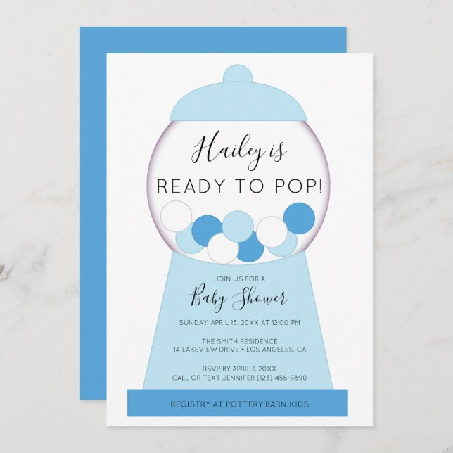 Convite Chá de fraldas de Máquina Azul de Menino Moderno (Frente/Verso)