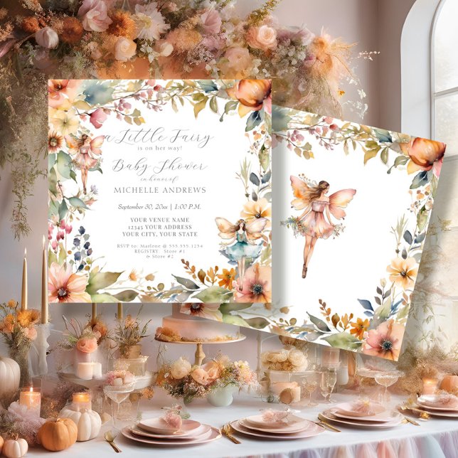 Convite Chá de fraldas de margarida flórica de queda de fa (Criador carregado)