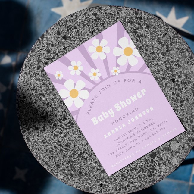 Convite Chá de fraldas de margarida roxa roxa-rosa-verde-g (Criador carregado)