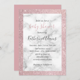 Convite Chá de fraldas de mármore branco, brilhante rosa, 