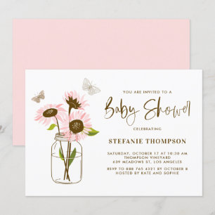 Convite Chá de fraldas de Mason Jars, Girassóis Rosa, Ro