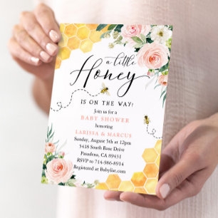 Convite Chá de fraldas de Mel Floral Rosa