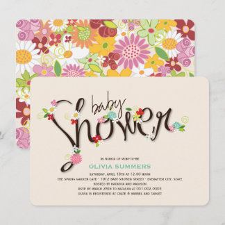 Convite Chá de fraldas de Menina das Flores de primavera W