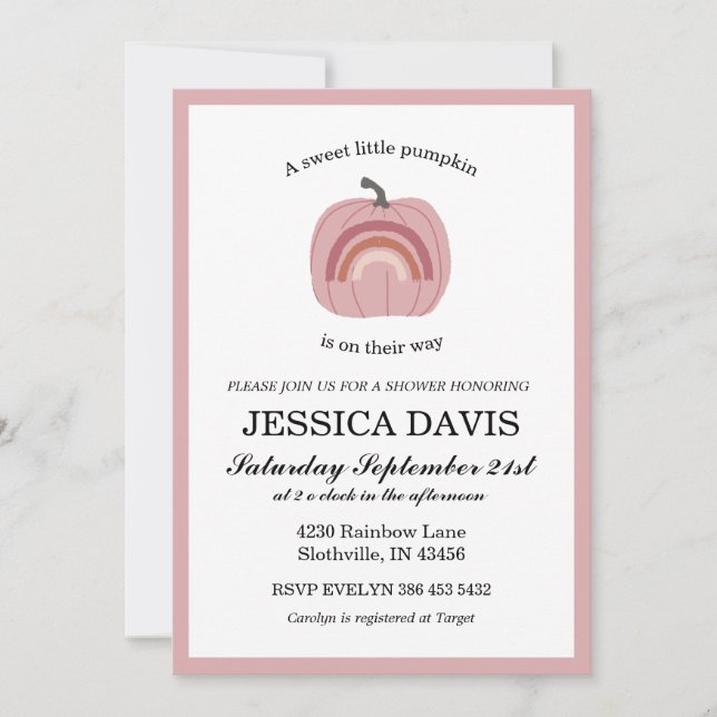 Convite Chá de fraldas de Menina de Abóbora (Frente)