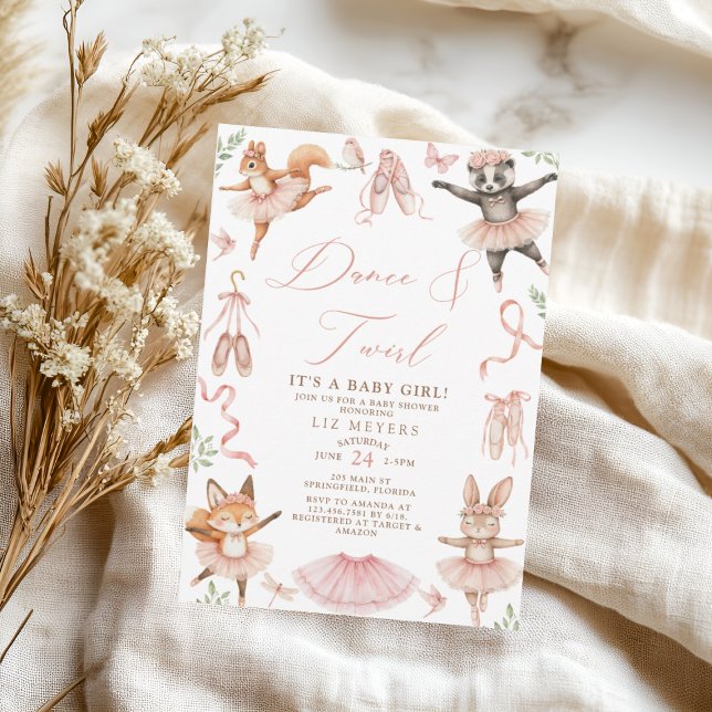 Convite Chá de fraldas de Menina de Ballerinas Animal (Criador carregado)
