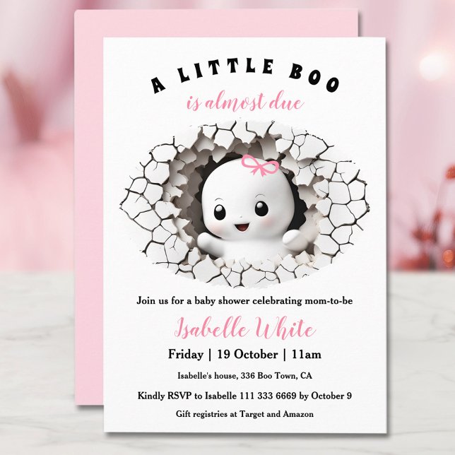 Convite Chá de fraldas de Menina de Boo Pequim (Little Boo Peeking Halloween Girl Baby Shower Invitation)